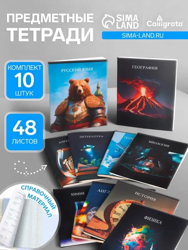 Тетради предметные Calligrata TOP &laquo;Школьный стиль&raquo;, 10 предметов, 48 листов, со справочным материалом, пластиковая обложка