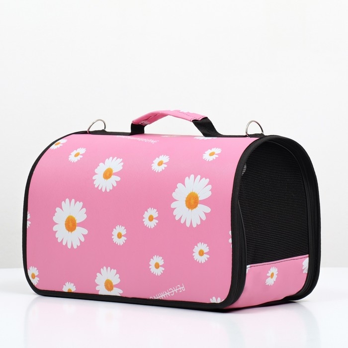 Сумка - переноска для животных  Сумка - переноска для животных "Цветы", розовая, размер S, 37,5 х 17 х 22 см
