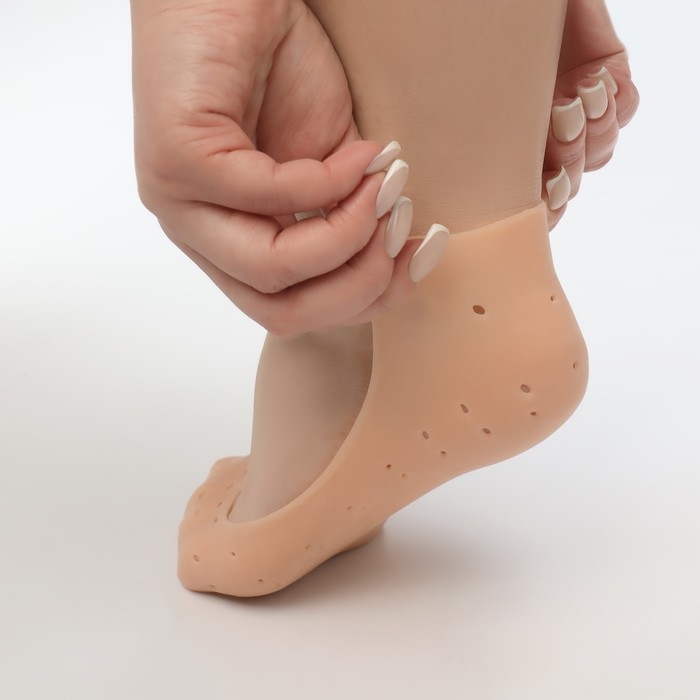 Носочки для педикюра, силиконовые, с перфорацией, 18 × 8 см, цвет бежевый Носочки для педикюра, силиконовые, с перфорацией, 18 × 8 см, цвет бежевый