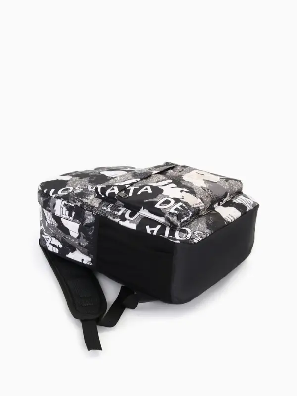 Рюкзак школьный на молнии, с принтом, размер 30&times;13&times;42 см, чёрный