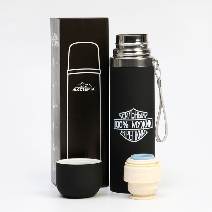 Термос, 500 мл, Гильза Термос, 500 мл, Гильза "100 % Мужик", с кружкой, сохраняет тепло 10 ч, 6.5 х 24 см