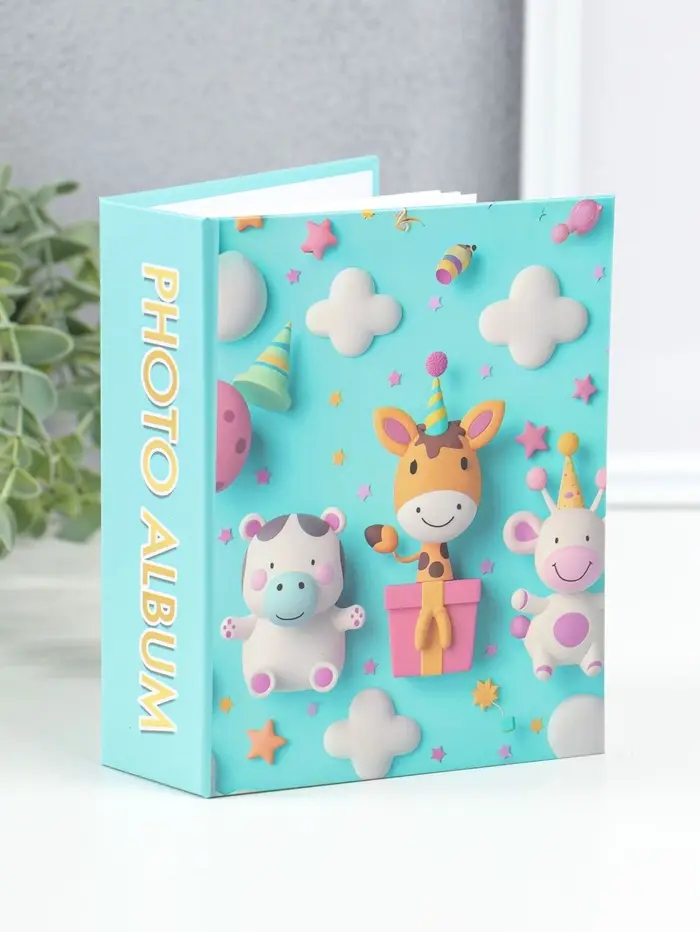 Фотоальбом на 100 фото 10х15 см "Зверушки и облачка" 4,5х12,5х16,5 см