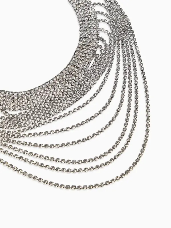 Колье &laquo;Водопад&raquo;, волна, белое в серебре, 25 см