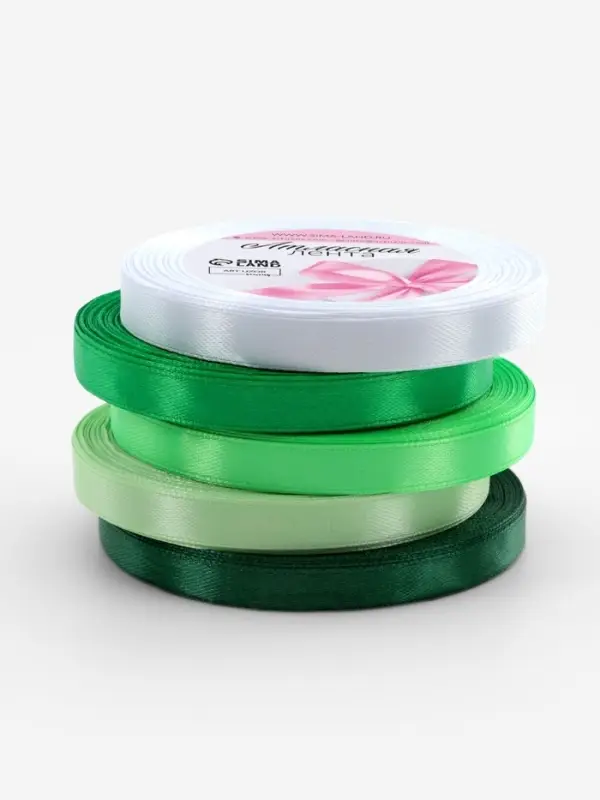 Атласная лента, набор 5 шт., 10 мм, 23&plusmn;1 м, белая, зелёная