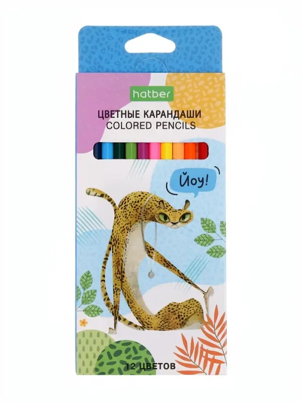 Карандаши 12цв,"ЭКО",  ЗООПАРК, Hatber, заточен,  коробка, европодвес 84391