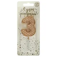 Свеча в торт на шпажке "Жемчужная", цифра "3", шампань