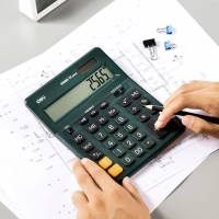 Калькулятор настольный ПОЛНОРАЗМ. Deli EM888F, 12-р,дв.пит.,202x159мм,т-зел