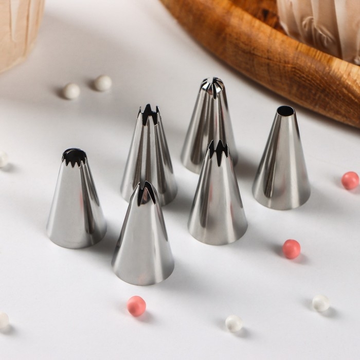 Набор насадок кондитерских Доляна, d=1,8 см, 6 шт, форма МИКС Набор насадок кондитерских Доляна, d=1,8 см, 6 шт, форма МИКС