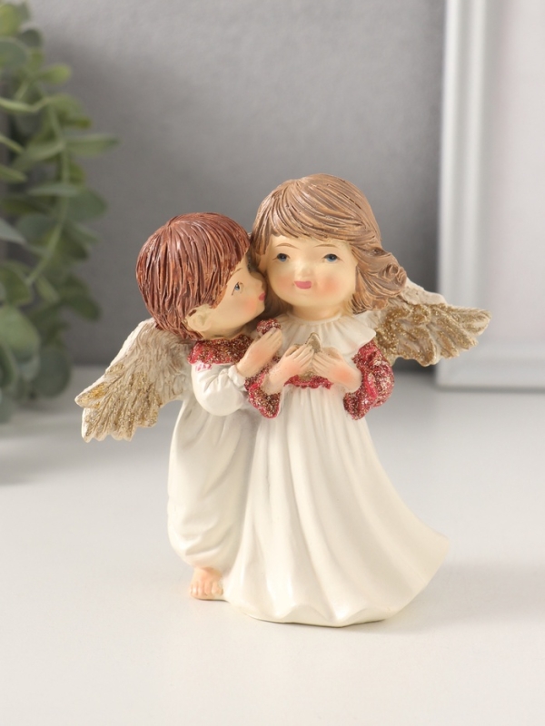 Сувенир полистоун  Сувенир полистоун "Ангелочки-малыши в бежево-красных нарядах" 10,5х6х11,5 см