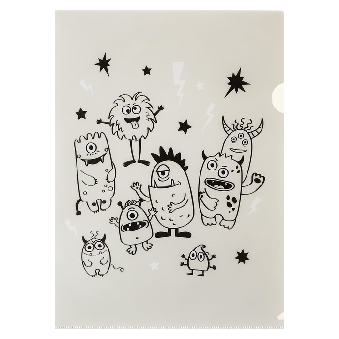 Набор папок-уголков А4, 180 мкм, Calligrata Набор папок-уголков А4, 180 мкм, Calligrata "Монстрики", полупрозрачные, 6 штук, с принтом, микс