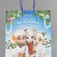 Пакет подарочный крафтовый &laquo;С Новым годом&raquo;, барашки, 28&times;32&times;15 см