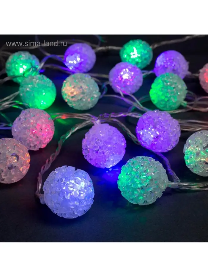 Гирлянда &laquo;Нить&raquo; 5 м с насадками &laquo;Шарики акриловые&raquo;, IP20, прозрачная нить, 20 LED, свечение мульти (RG/RB), мигание, 220 В
