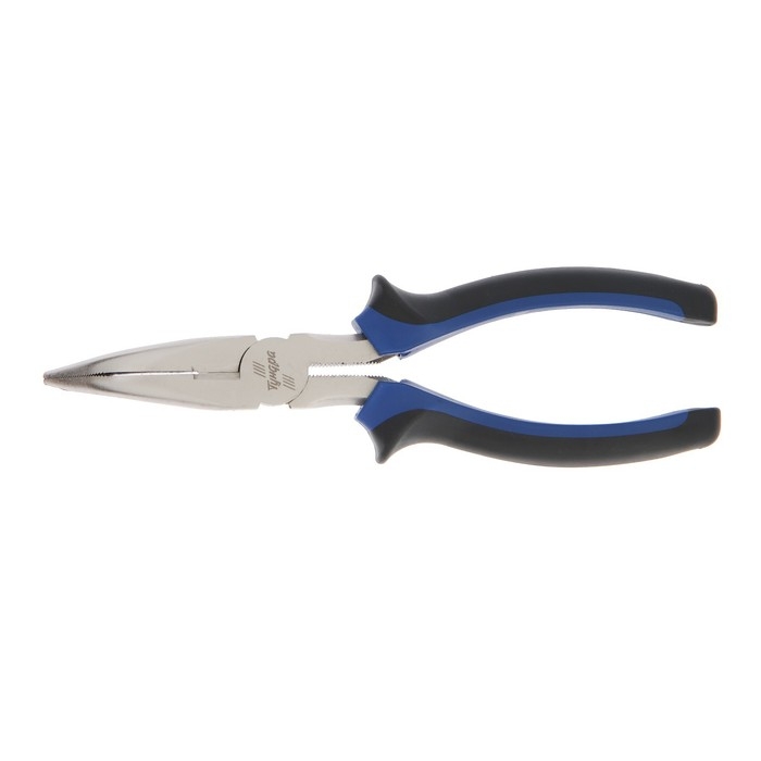 Длинногубцы изогнутые ТУНДРА, CrV, никелированные, двухкомпонентные рукоятки, 180 мм Длинногубцы изогнутые ТУНДРА, CrV, никелированные, двухкомпонентные рукоятки, 180 мм