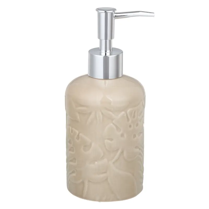 VETTA Дозатор для жидкого мыла, керамика, 17x7,5x7,5 см, листья, беж