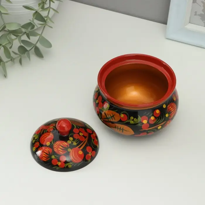 Сахарница дерево хохлома &laquo;Ягодки&raquo;, 9&times;9 см