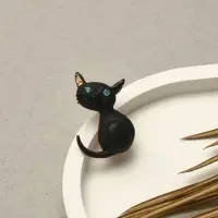 Брошь &laquo;Котёнок&raquo;, чёрная, глянцевая в золоте