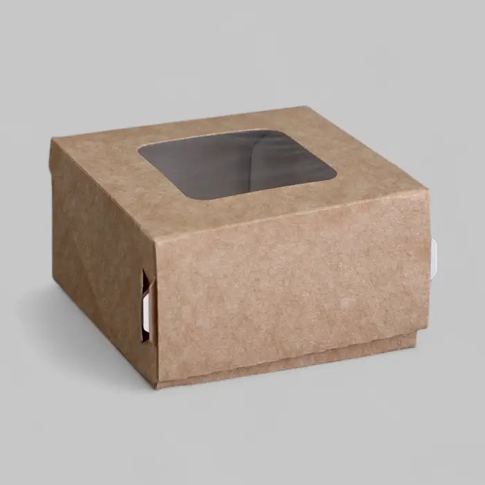 Коробка складная, с окном, крафтовая, 7×7×4 см