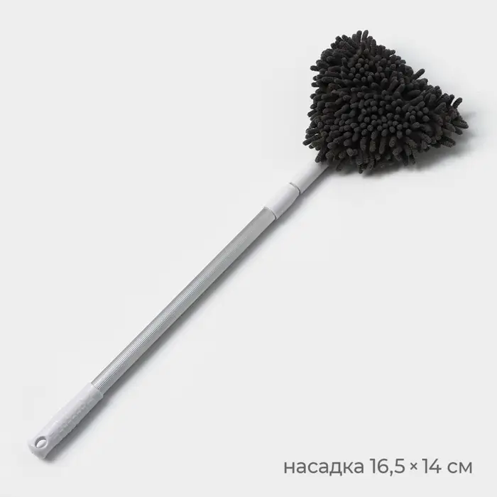 Щётка для окон, телескопическая ручка 47(80.5) см, поролон, две насадки из микрофибры с держателем 11.5&times;6.5 см