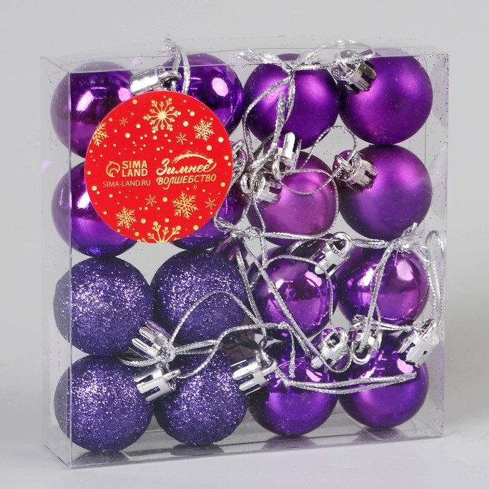 Набор шаров пластик d-3 см, 16 шт Набор шаров пластик d-3 см, 16 шт "Праздничный переполох" сиреневый
