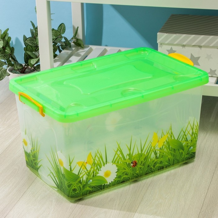 Контейнер для хранения с крышкой «Hide box. Трава», 50 л, 60×38×31 см, на колёсиках, МИКС Контейнер для хранения с крышкой «Hide box. Трава», 50 л, 60×38×31 см, на колёсиках, МИКС