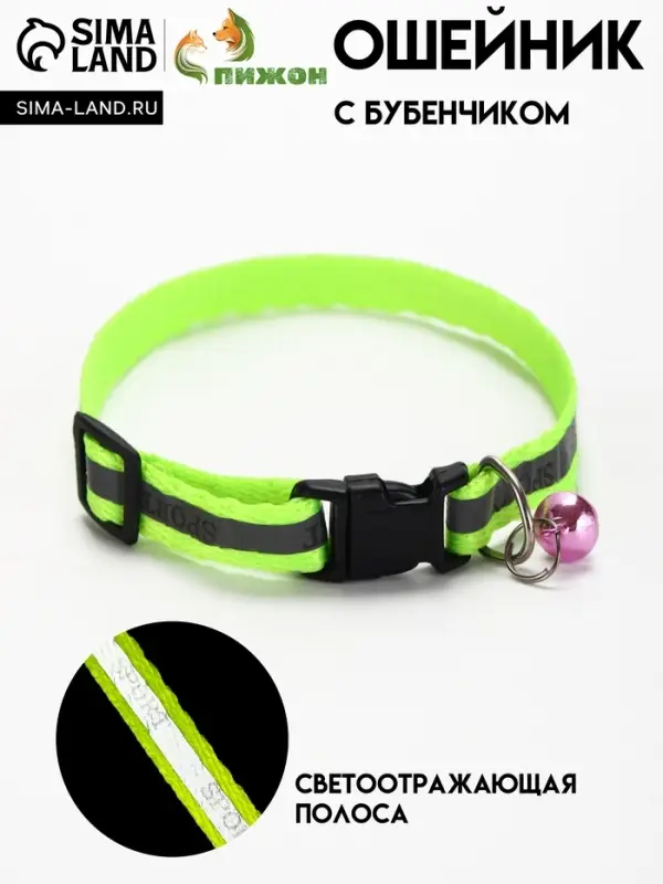 Ошейник Ошейник "Спорт" со светоотражающей полосой, 31 х 1 см, зелёный