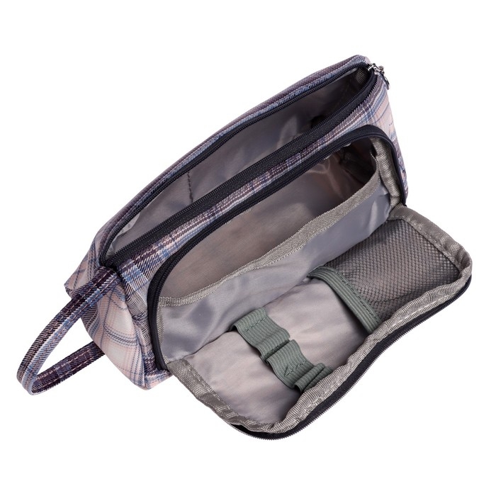 Пенал мягкий 2 отделения, 95 х 210 х 90 мм, объёмный с откидной планкой, с ручкой, Calligrata, Пенал мягкий 2 отделения, 95 х 210 х 90 мм, объёмный с откидной планкой, с ручкой, Calligrata, "Шотландка", серо-розовая