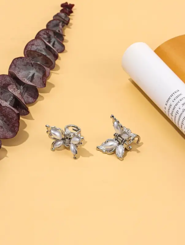 Крабики для волос QF &laquo;Бабочки нежность&raquo;, набор 2 шт., 2.5 см, серебристый