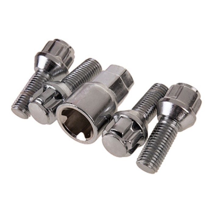 Болты секретки Skyway, M12х1,50х28 конус, 5 луч, 1 кл, хром, набор 4 шт Болты секретки Skyway, M12х1,50х28 конус, 5 луч, 1 кл, хром, набор 4 шт