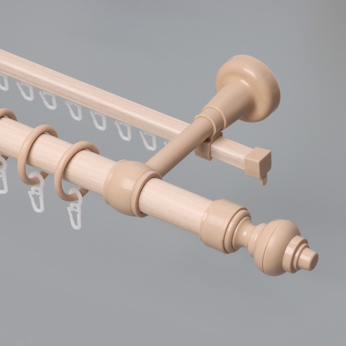 Карниз двухрядный, ширина 140 см, d=28 мм, пластиковые элементы, цвет дуб Карниз двухрядный, ширина 140 см, d=28 мм, пластиковые элементы, цвет дуб