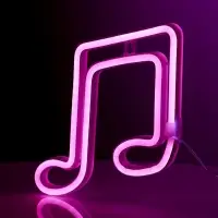 Неоновая вывеска &laquo;Ноты&raquo; 19&times;21 см, батарейки ААх3 (не в комплекте), USB, свечение розовое