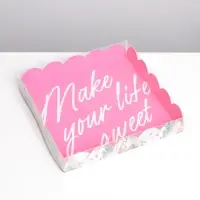 Коробка для печенья, кондитерская упаковка с пластиковой крышкой, Make your life sweet, 18 х 18 х 3 см