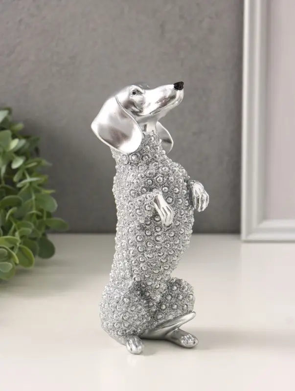 Фигура полистоун &laquo;Серебряная такса&raquo;, бисерный, 8.5&times;7&times;20 см