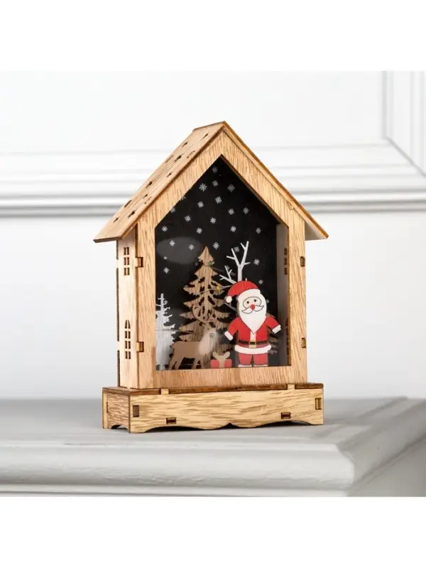 Светодиодная фигура &laquo;Дом с Дедом Морозом&raquo; 12&times;17&times;4 см, дерево, от батареек АААх2, свечение тёплое белое