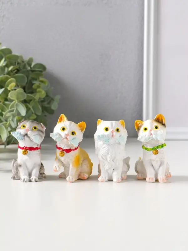 Сувенир полистоун "Котятки с рыбьими скелетами" набор 4 шт 4х5х6,5 см