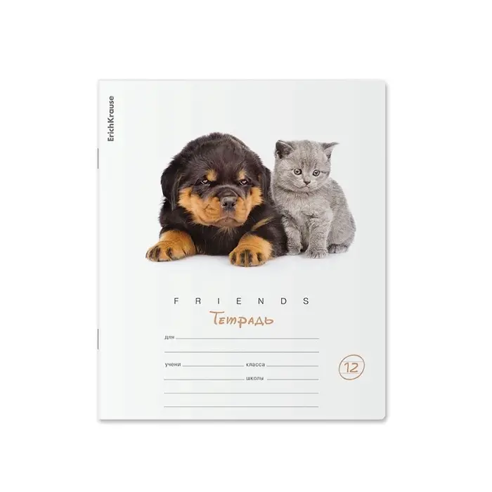 Тетрадь 12 листов в линейку, ErichKrause &laquo;Дружба&raquo;, обложка мелованный картон, блок офсет 100% белизна, МИКС (1 вид в спайке)