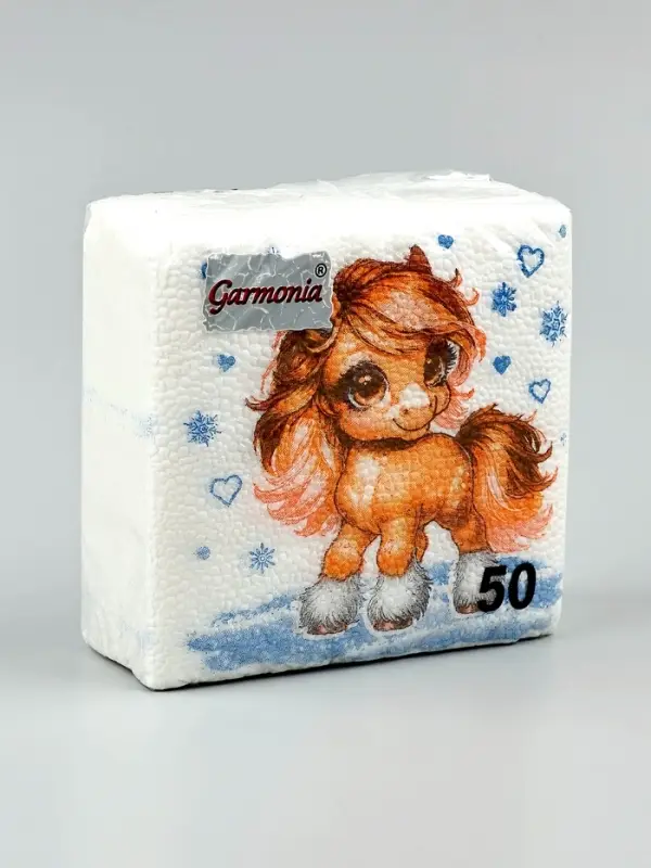 Салфетки бумажные Гармония цвета многоцветие "Лошадка со снежинками", 24*24 см 50 листов