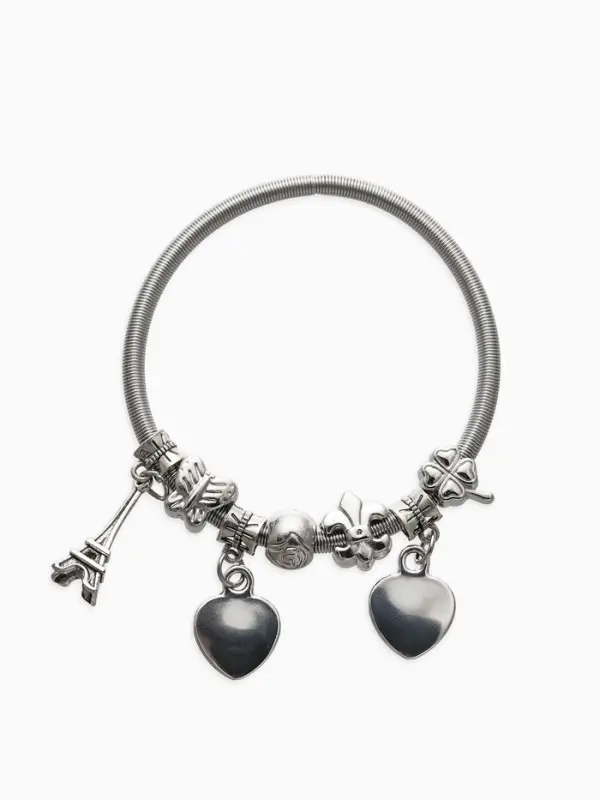 Браслет с шармами &laquo;Марджери. Сердце Парижа&raquo;, d=6 см, цвет серебро