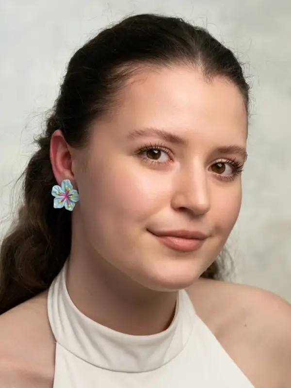 Серьги гвоздики &laquo;Цветок Лилии&raquo;, голубые