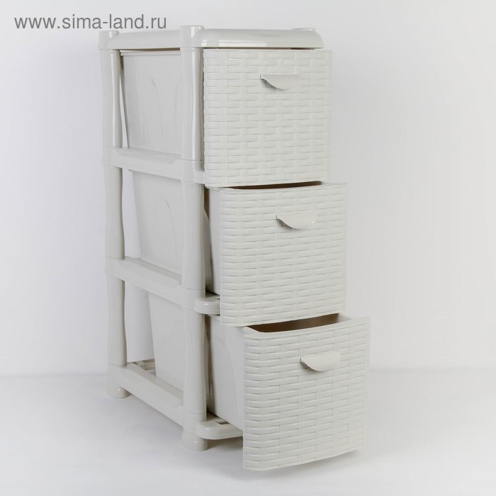 Комод узкий 3-х секционный «Ротанг», цвет белый