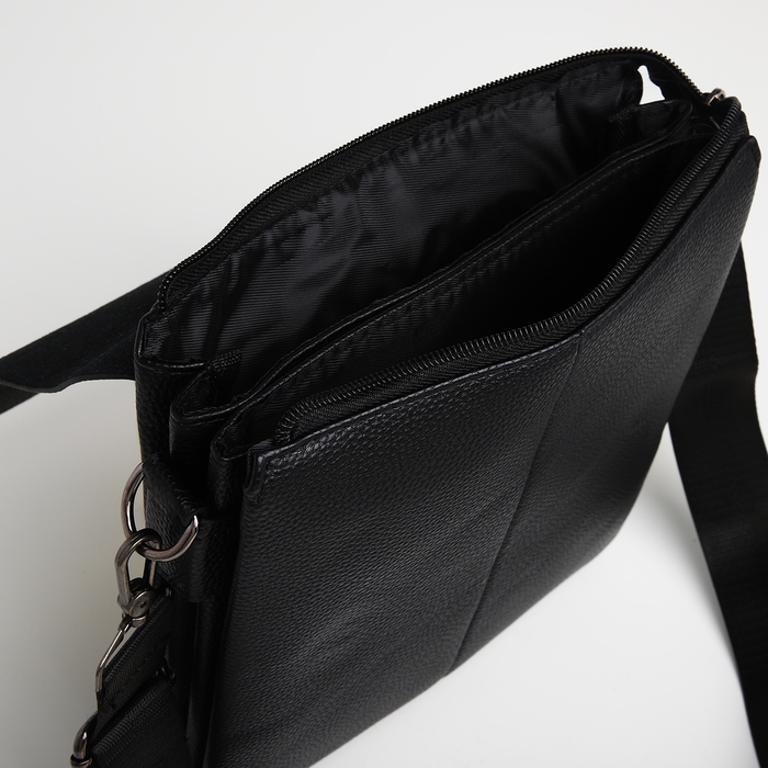 Сумка мужская через плечо TEXTURA, наружный карман, цвет чёрный