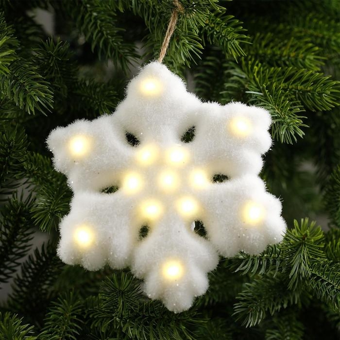 Светодиодная фигура «Снежинка» 15 см, флок, батарейки CR2032х2 (в комплекте), свечение тёплое белое Светодиодная фигура «Снежинка» 15 см, флок, батарейки CR2032х2 (в комплекте), свечение тёплое белое