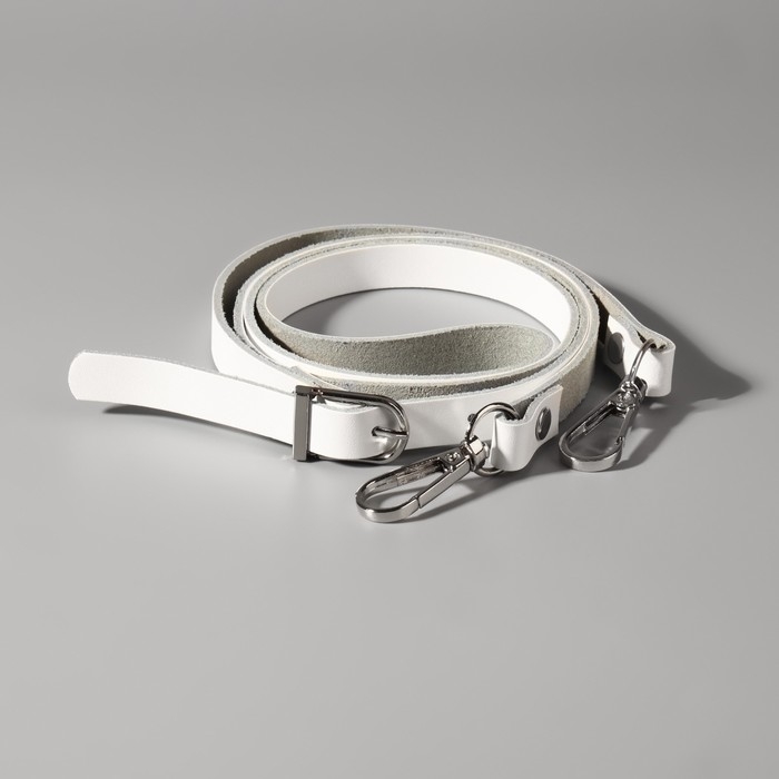 Ручка для сумки из натуральной кожи, регулируемая, с карабинами, 125 ± 2 см × 1,2 см, цвет белый/серебряный Ручка для сумки из натуральной кожи, регулируемая, с карабинами, 125 ± 2 см × 1,2 см, цвет белый/серебряный