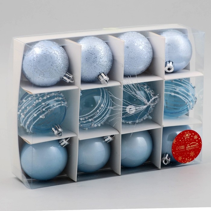 Набор шаров пластик d-6 см, 12 шт Набор шаров пластик d-6 см, 12 шт "Сказочные узоры" орбита, голубой