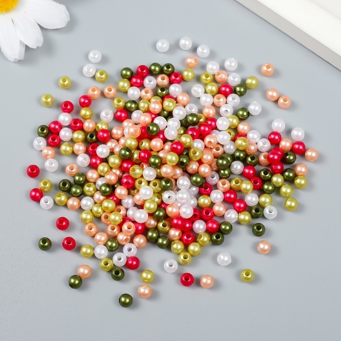 Бусины для творчества пластик Бусины для творчества пластик "Новогодние цвета" набор 20 гр d=0,5 см