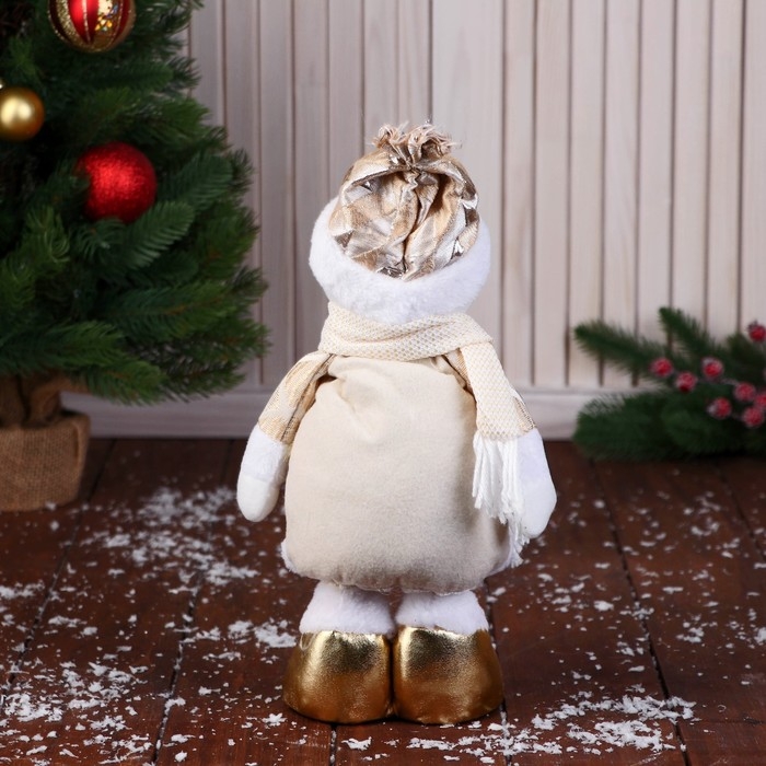 Мягкая игрушка Мягкая игрушка "Снеговик в костюме с ромбиками, длинные ножки" стоит, 14 см, золото