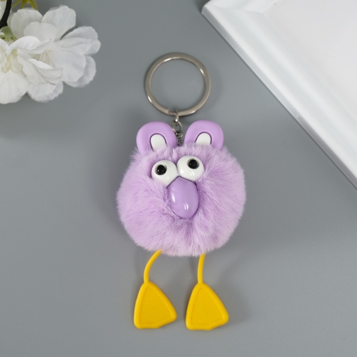 Пушистик на кольце  Пушистик на кольце "Большеглазая ворона" сиреневый 9,5х6х6 см