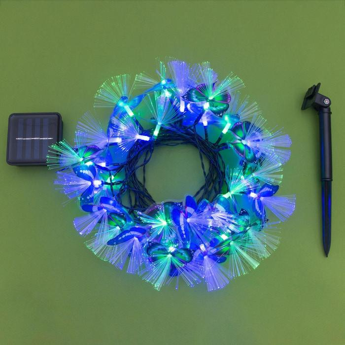 Гирлянда «Нить» 4.5 м с насадками «Бабочки», IP44, тёмная нить, 30 LED, свечение синее/зелёное, 2 режима, солнечная батарея Гирлянда «Нить» 4.5 м с насадками «Бабочки», IP44, тёмная нить, 30 LED, свечение синее/зелёное, 2 режима, солнечная батарея