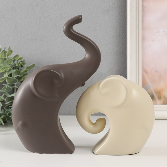 Сувенир керамика Сувенир керамика "Два слона" матовый набор 2 шт 12х12 22х13 см МИКС