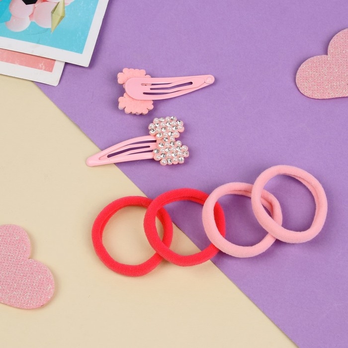 Набор для волос Набор для волос "Лили" (4 резинки 4 см, 2 невидимки 5 см) бантики, розовый