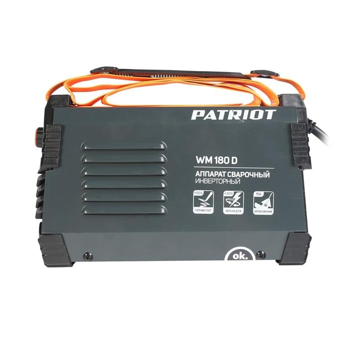 Аппарат сварочный инверторный Patriot WM180D, 220 В, 7.8 кВт, 20-180 А, электроды 1.6-4 мм Аппарат сварочный инверторный Patriot WM180D, 220 В, 7.8 кВт, 20-180 А, электроды 1.6-4 мм